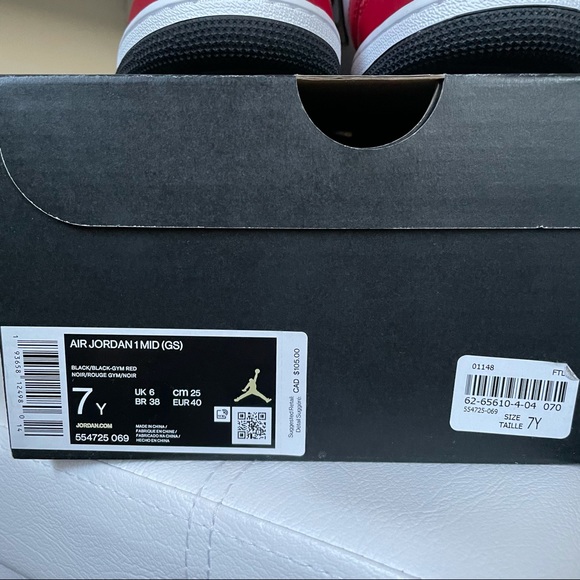 DS Air Jordan 1 Mid Chicago Toe 7Y - Picture 3 of 4